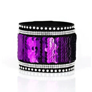 New Purple Silver Sequins Rhinestones Black Suede Mermaid Urban Snap Unisex Bra…